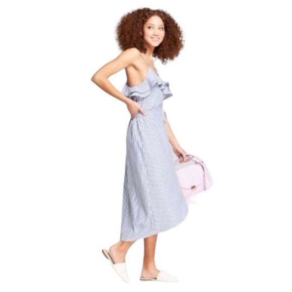 A New Day Blue & White Striped Faux Wrap Dress Medium - Picture 7 of 7